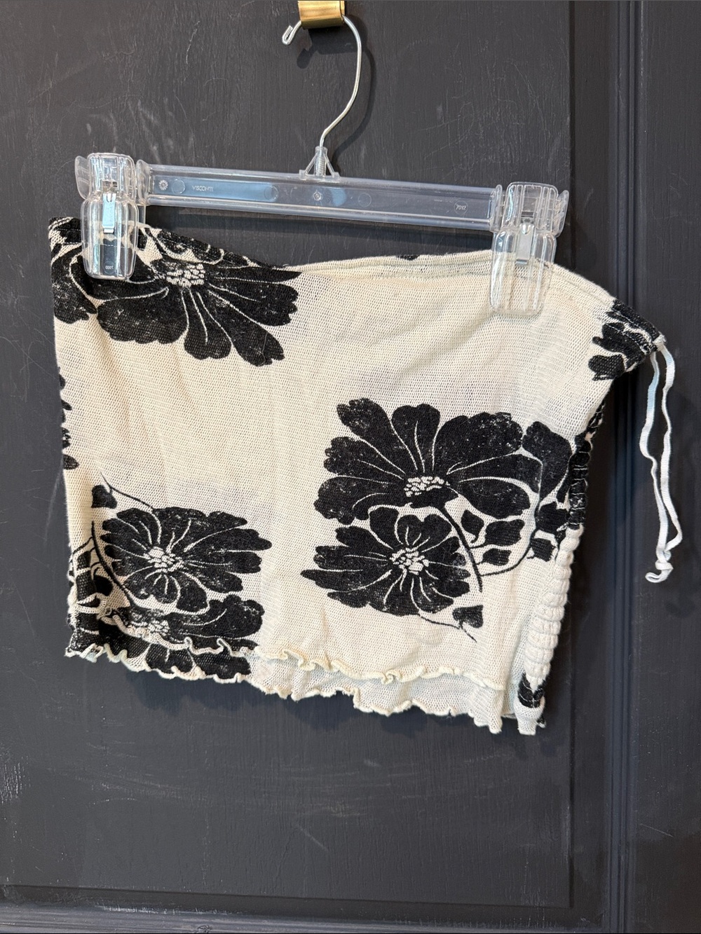 Free People Ivory Tube Shorts with Black Floral Print